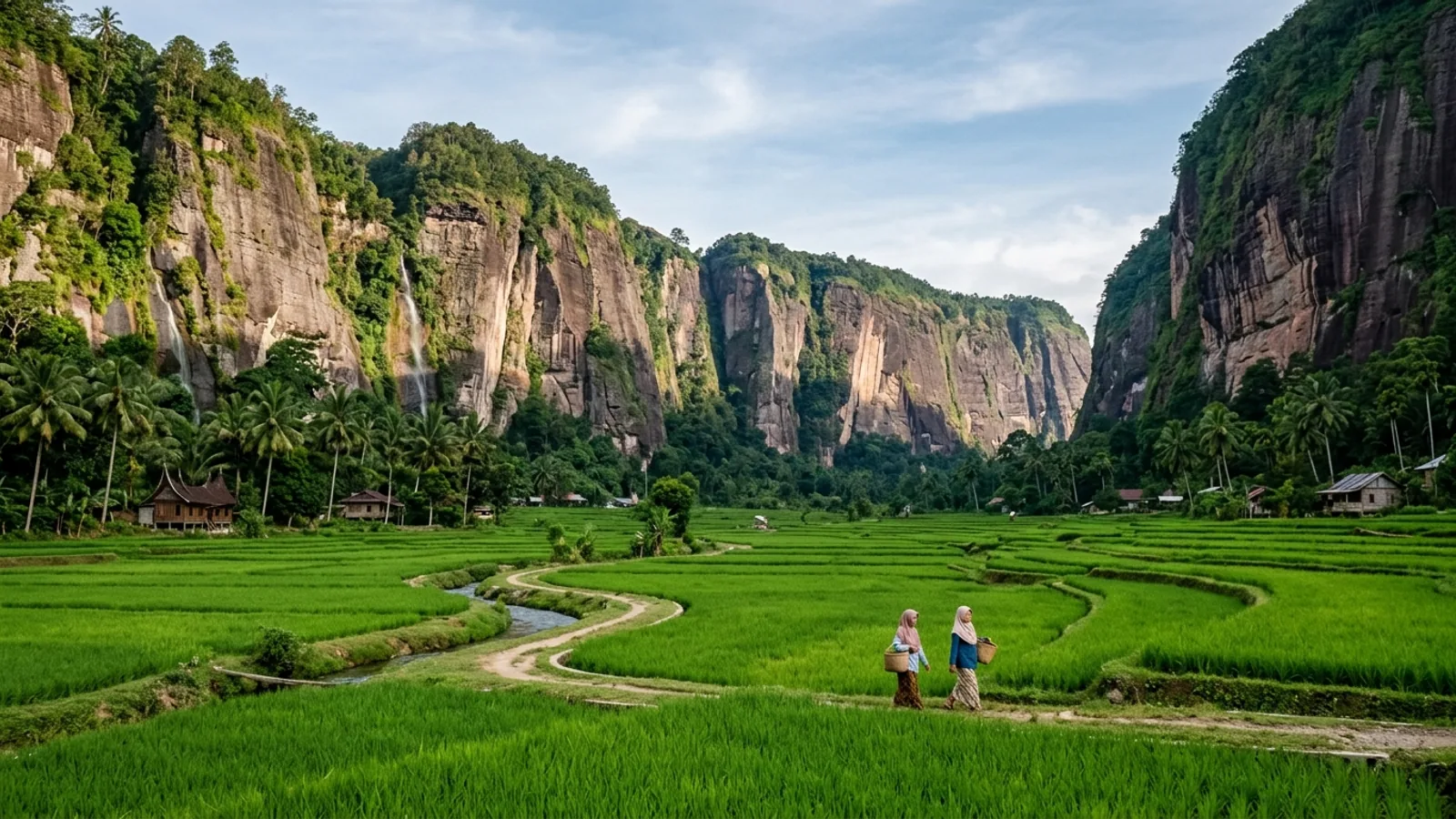 Tebing batu dan air terjun Lembah Harau